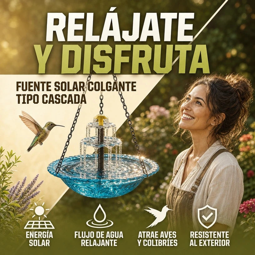 SolarCascade™ Fuente Solar Colgante Para Aves + Jardín Vivo y Relajante 🌿💧
