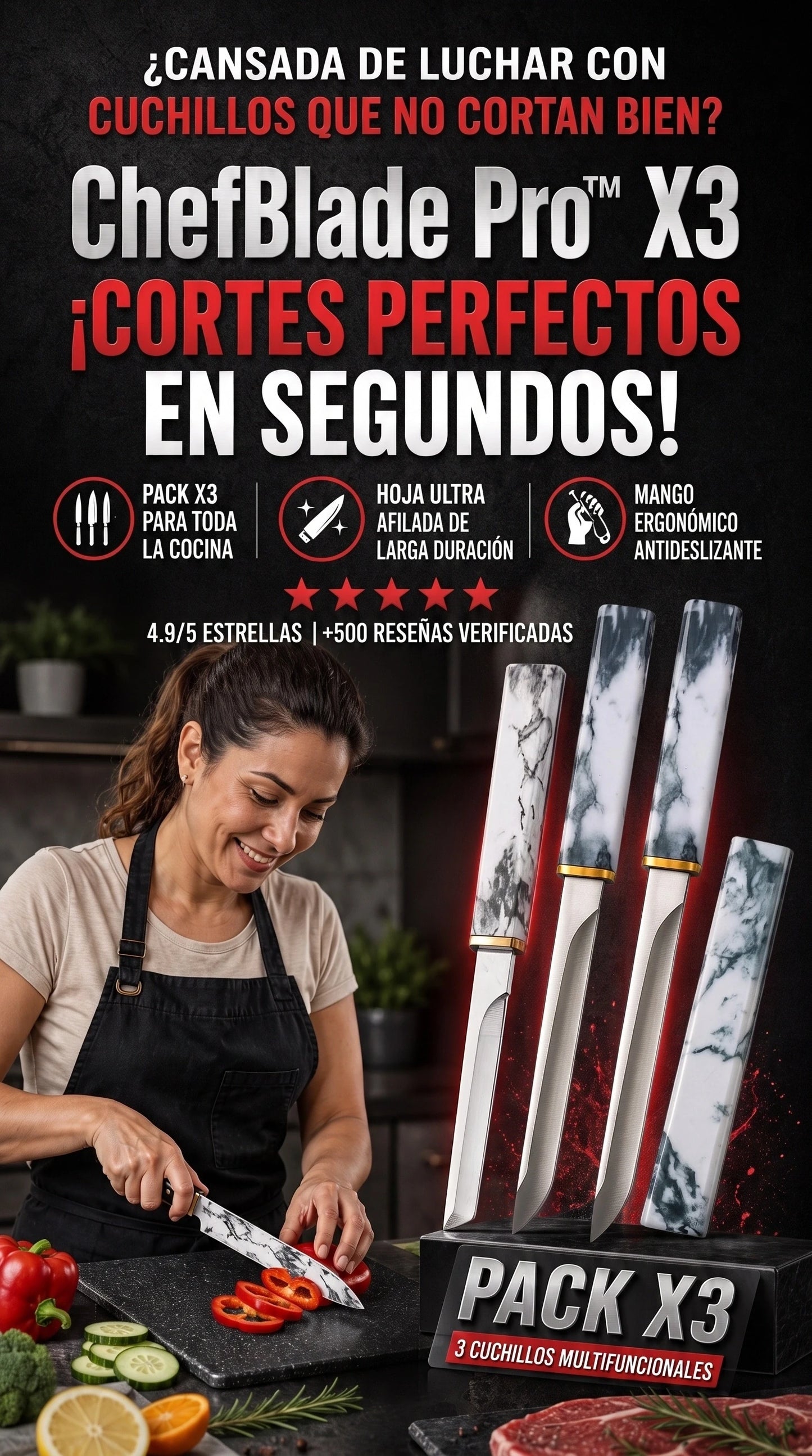 ChefBlade Pro™ PACK X3 + Precisión y Potencia en Cada Corte