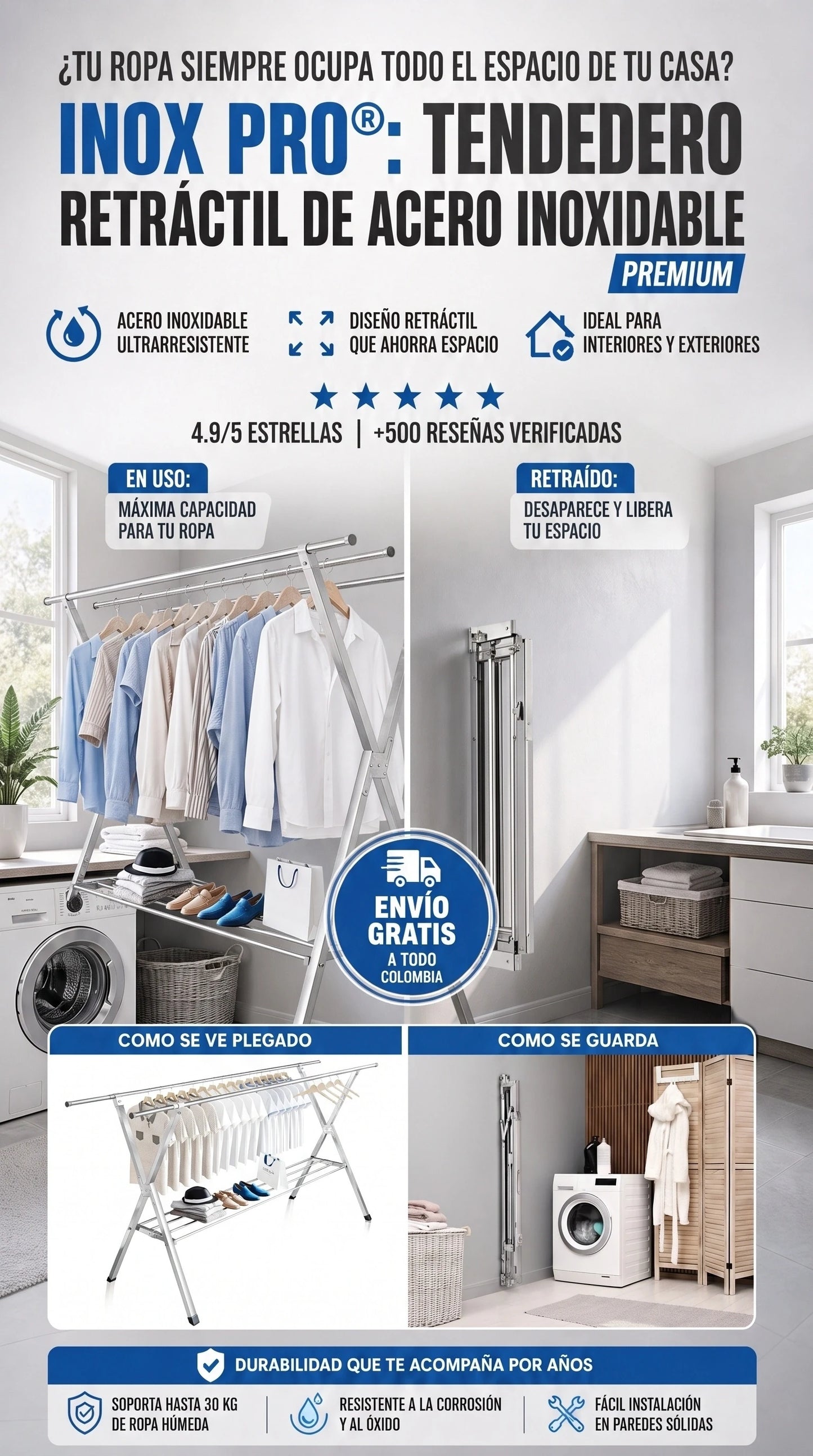 Tendedero Inox Pro® – Secado eficiente con orden y estilo🧺