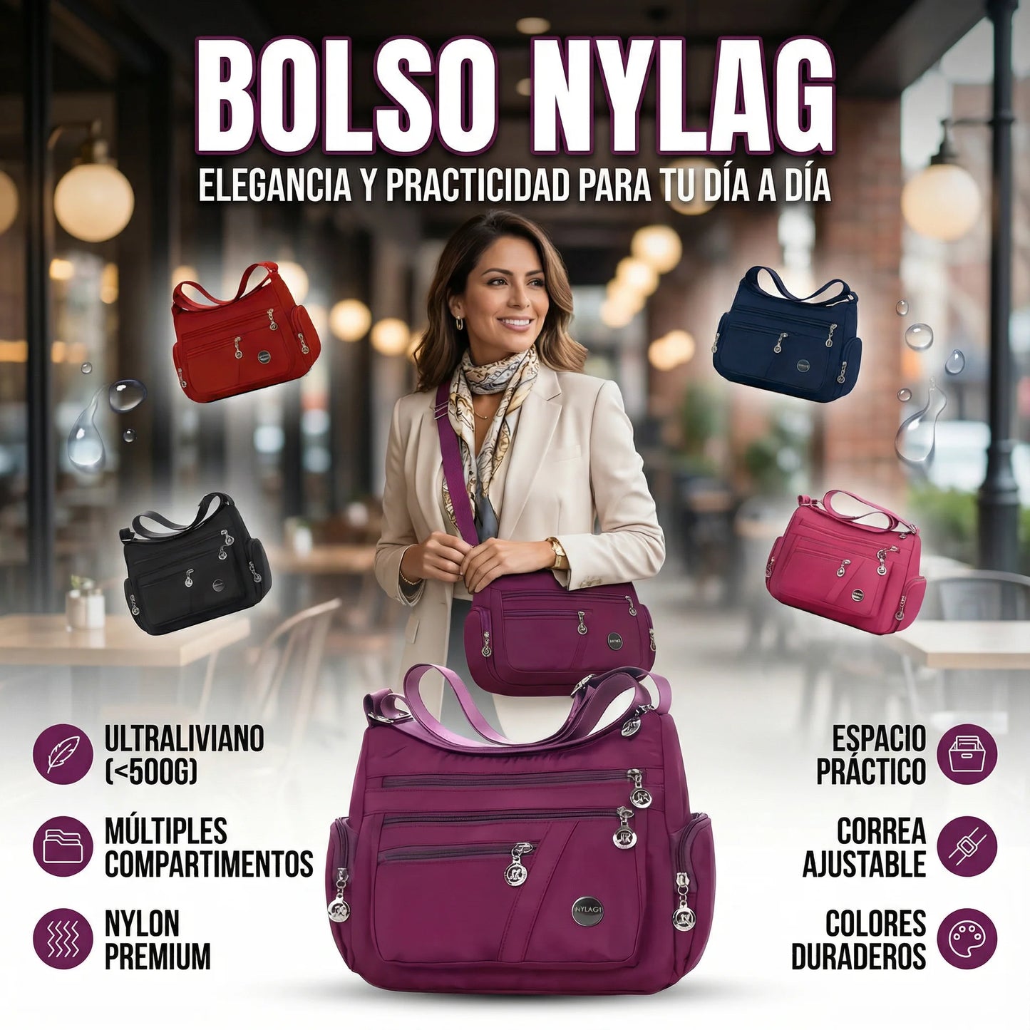 Bolso de Hombro Nylag: Ligereza con Estilo + Espacio Inteligente 🌟