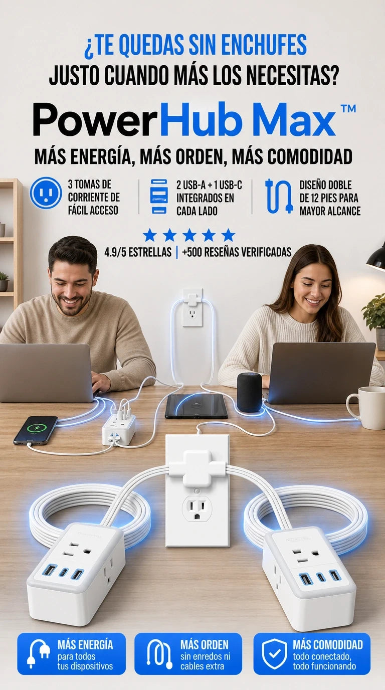 PowerHub Max™ | Más Tomas, Menos Enredos