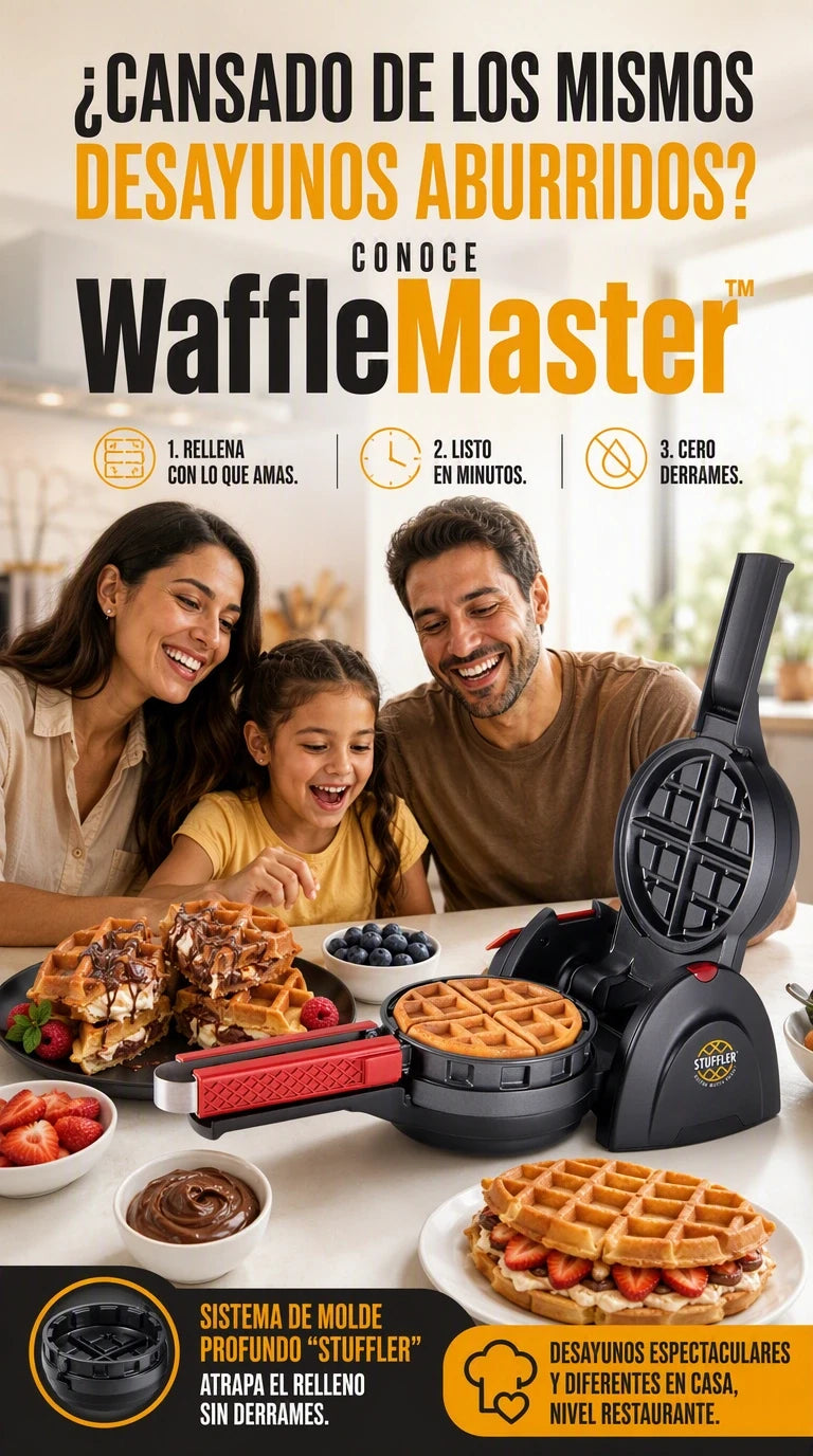 WaffleMaster Pro: Rellena tus mañanas de sabor ilimitado y despierta tu antojo con cada mordisco.