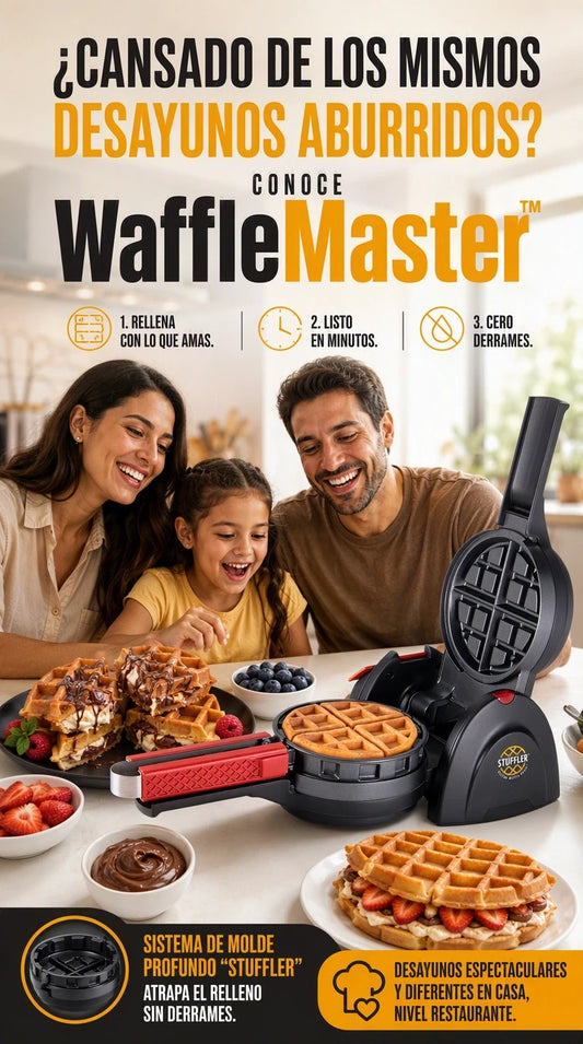 WaffleMaster Pro: Rellena tus mañanas de sabor ilimitado y despierta tu antojo con cada mordisco.