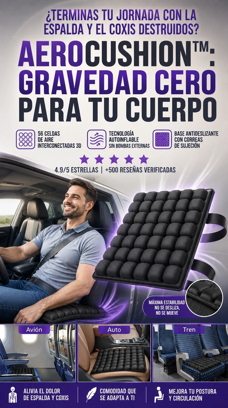 AeroCushion 3D Pro + Adiós al dolor lumbar y las molestias de estar sentado todo el día con tecnología de celdas de aire inteligentes.