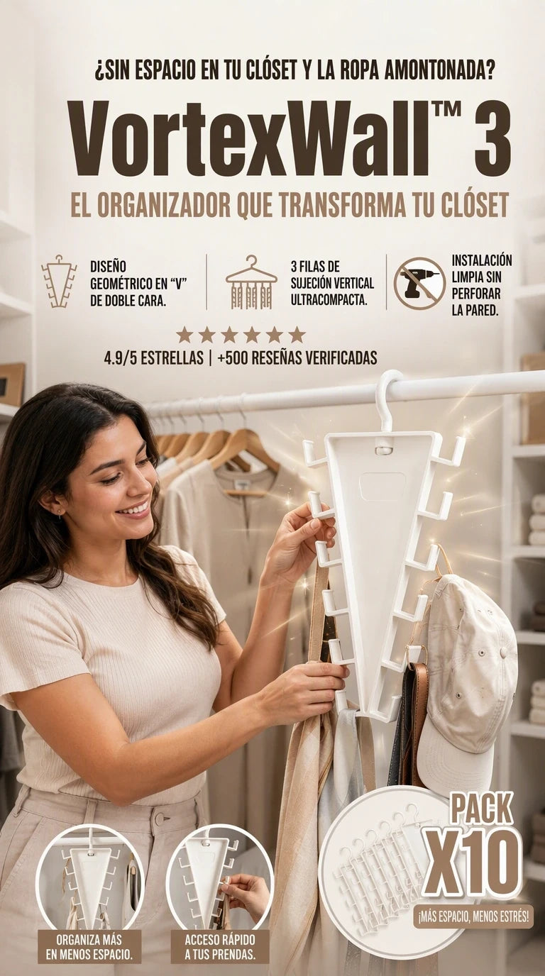 VortexWall™ PRO (Pack x10) — Maximiza cada centímetro de tus espacios mientras le inyectas un toque de elegancia moderna y orden absoluto a tu hogar.