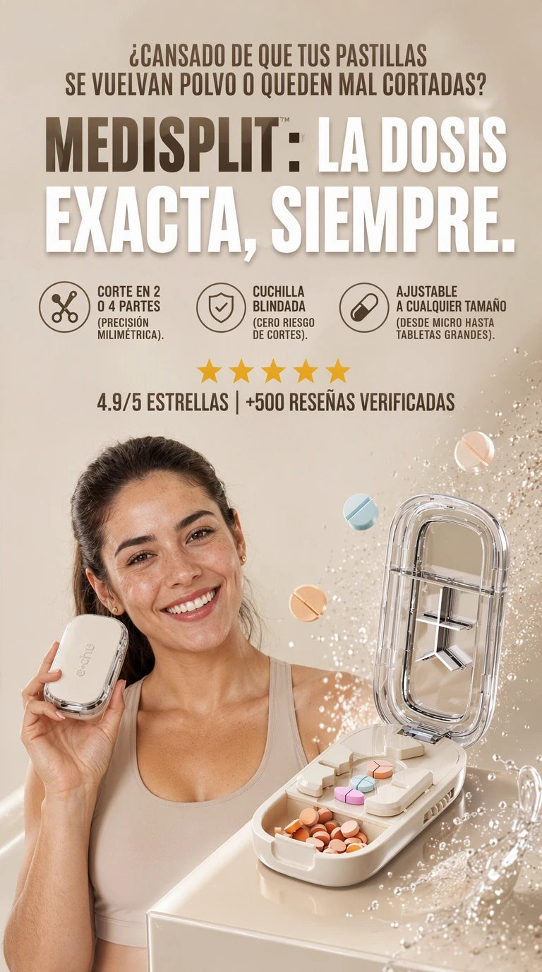 Medisplit Pro™ – Corta y organiza tus pastillas con precisión milimétrica, sin esfuerzo y con total seguridad dondequiera que vayas.