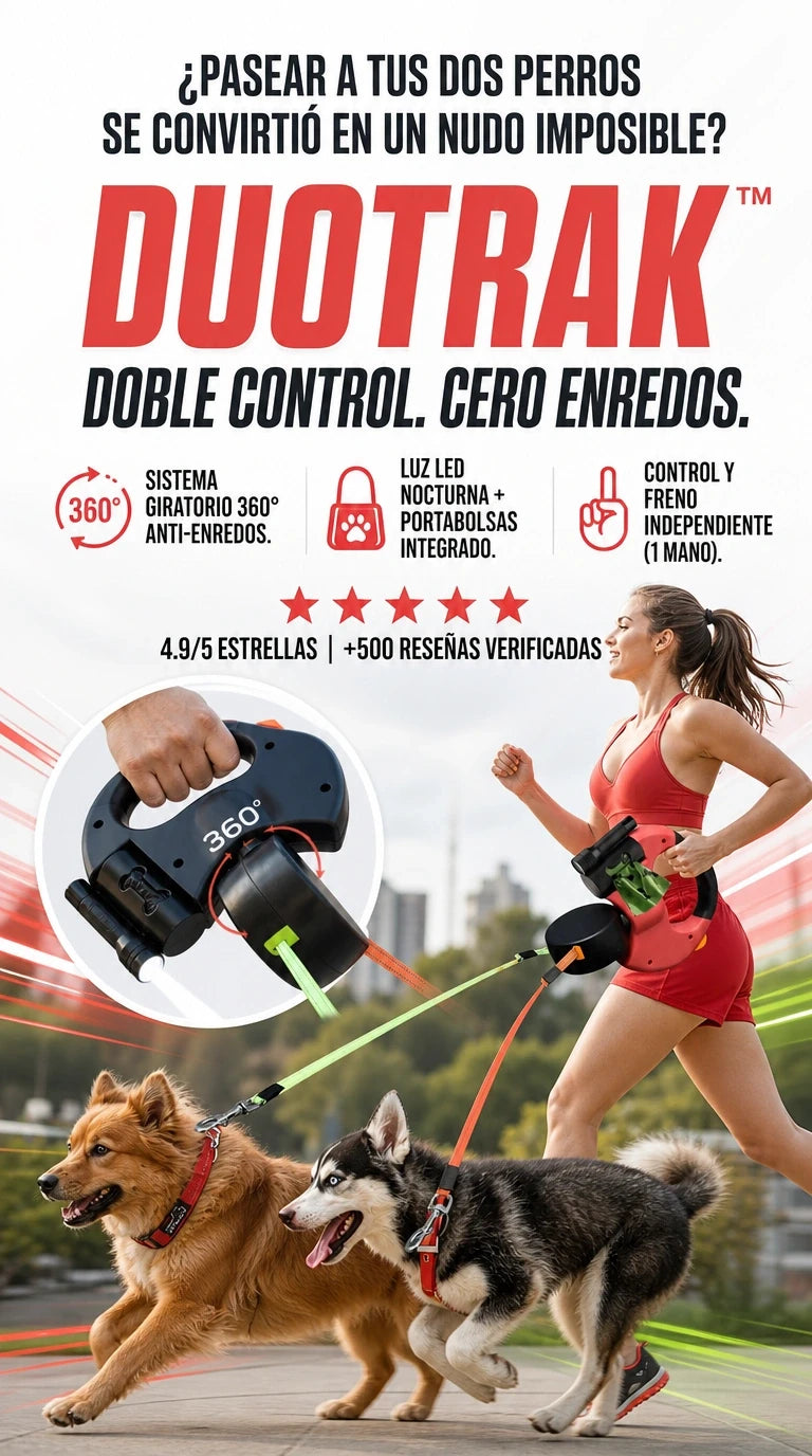 PaseoDuotrak — Control total y libertad sin enredos para tus dos peludos en cada salida.